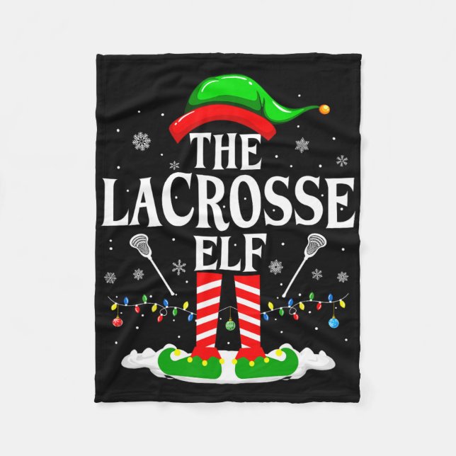 The Lacrosse Elf Funny Matching Xmas Lacrosse Chri Fleece Blanket (Front)