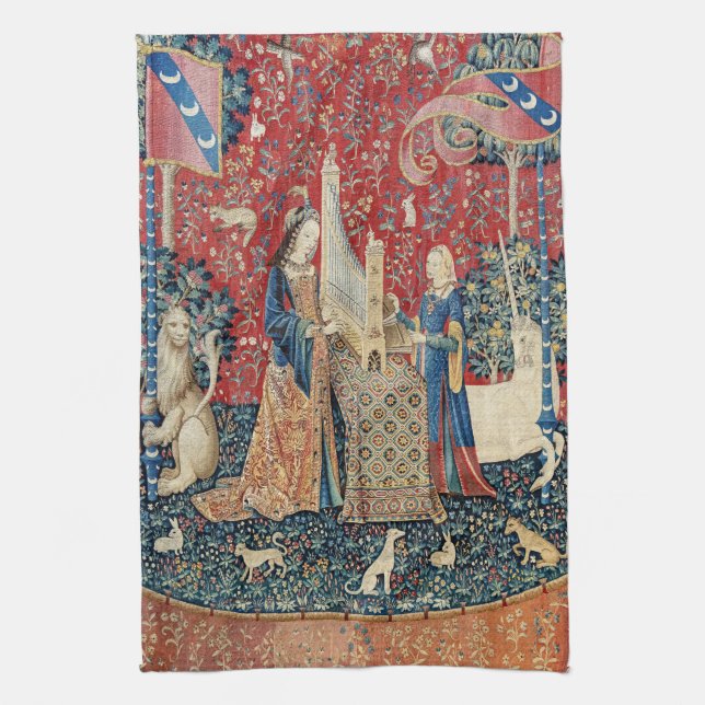 The Lady and the Unicorn, Hearing Tea Towel (Vertical)