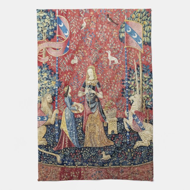 The Lady and the Unicorn, Smell Tea Towel (Vertical)