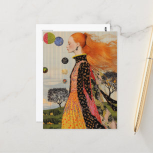 The Lady With Red Hair Collage Postcard