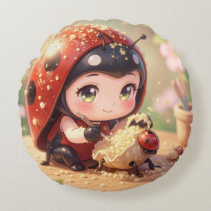 The Ladybug and the Hidden Nectar Kingdom.7 Round Cushion