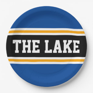 THE LAKE Athletic Royal Blue Orange Racing Stripes Paper Plate