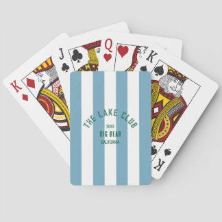 The Lake Club Green Crest Blue Nautical Stripe Playing Cards