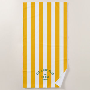 The Lake Club Green Crest Yellow Nautical Stripe Beach Towel