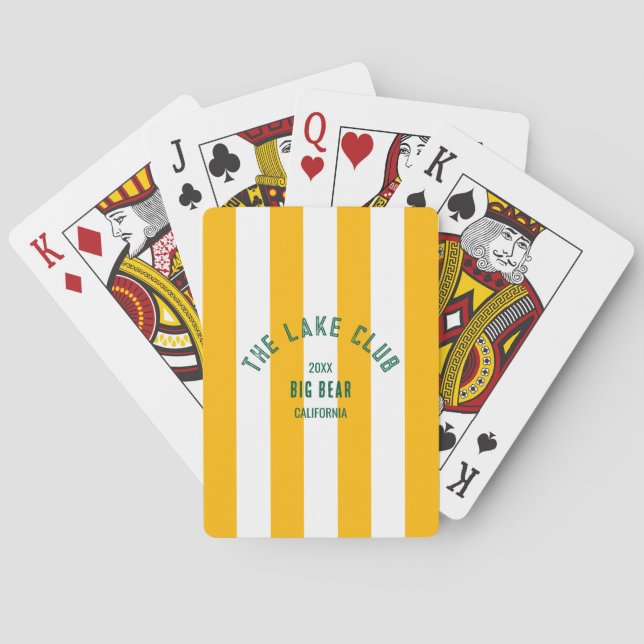The Lake Club Green Crest Yellow Nautical Stripe Playing Cards (Back)