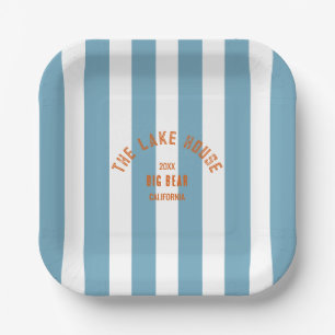 The Lake House Custom Crest Blue Nautical Stripe Paper Plate