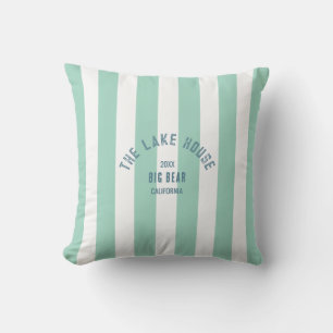 The Lake House Custom Crest Green Nautical Stripe Cushion