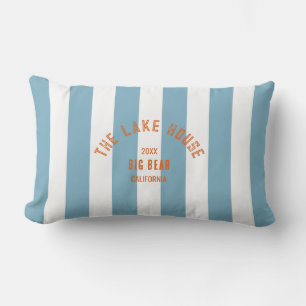 The Lake House Orange Crest Blue Nautical Stripe Lumbar Cushion