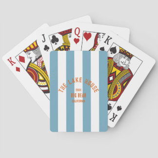 The Lake House Orange Crest Blue Nautical Stripe Playing Cards