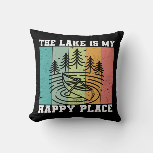 The lake is my Happy Place Distressed Vintage Lake Cushion (Front)