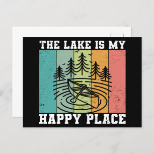 The lake is my Happy Place Distressed Vintage Lake Postcard