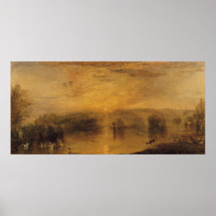 The Lake, Petworth: Sunset, a Stag Drinking Poster