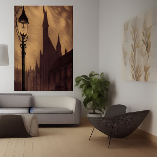 The lamppost in the city AI Art Poster