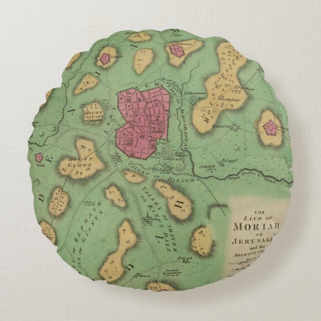 The Land Of Moriah Or Jerusalem Round Cushion (Front)