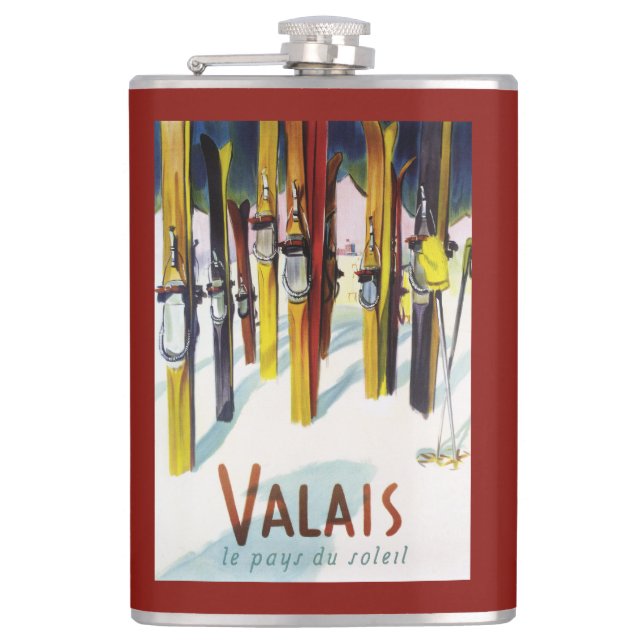 The Land of Sunshine - Skis Standing in Snow Hip Flask (Front)