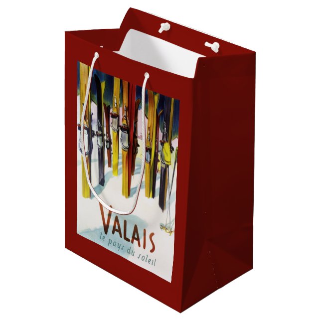 The Land of Sunshine - Skis Standing in Snow Medium Gift Bag (Front Angled)