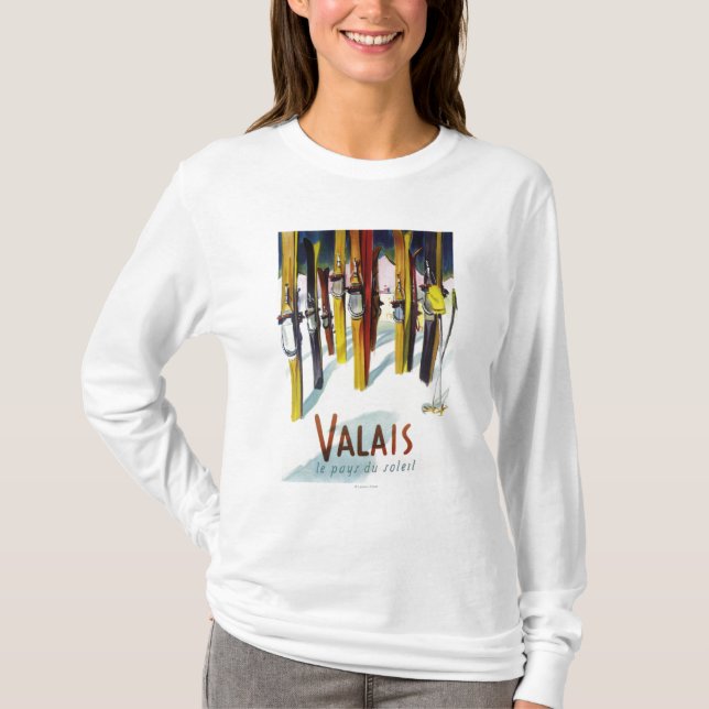 The Land of Sunshine - Skis Standing in Snow T-Shirt (Front)