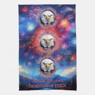 The Land Of The Free Home Brown Eagle Fireworks M Tea Towel