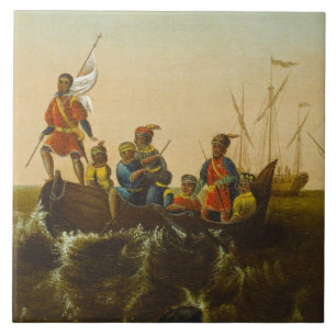 The Landing of Columbus, c.1837 (oil on canvas) Tile