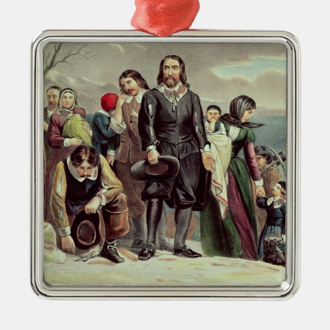 The Landing of the Pilgrims at Plymouth Metal Tree Decoration (Front)