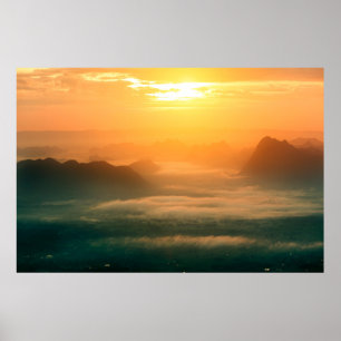 The landscape photo,  beautiful sea fog in morning poster