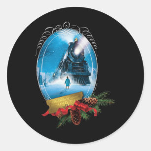 The Lar Express Holiday Framed Train Arrival T Shi Classic Round Sticker