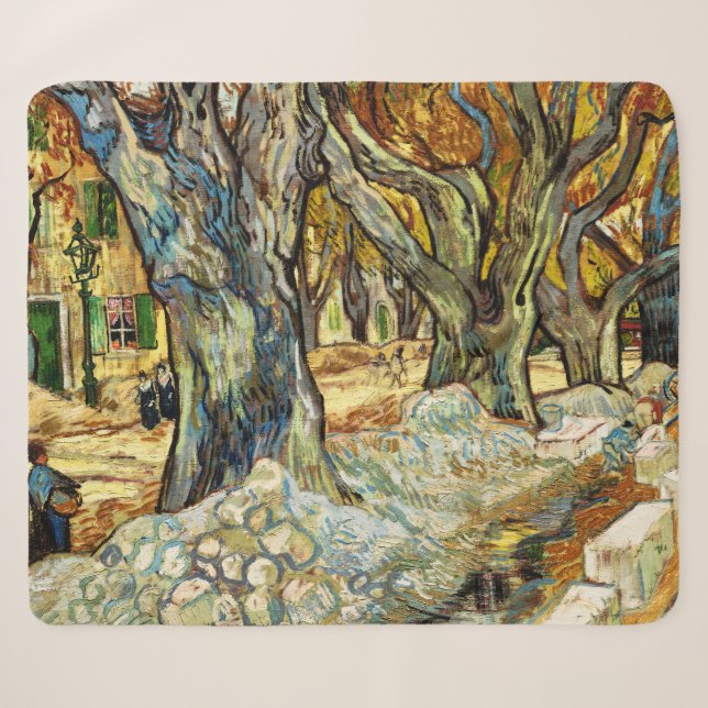 The Large Plane Trees By Vincent Van Gogh Sherpa Blanket (Front (Horizontal))