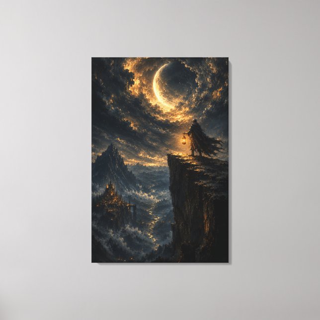 The Last Flame Keeper – Celestial Abyss Fantasy Canvas Print (Front)