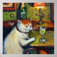 The Last Glass Of Absinthe, Impressionist Cat Art