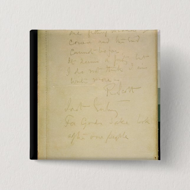The last page of his diary, Antarctica 15 Cm Square Badge (Front)