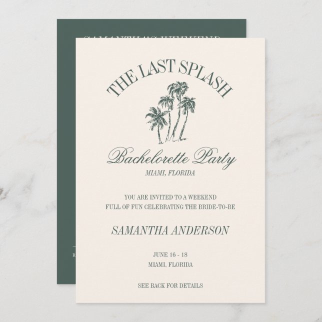 The Last Splash Beach Bachelorette Logo Girls Trip Invitation (Front/Back)