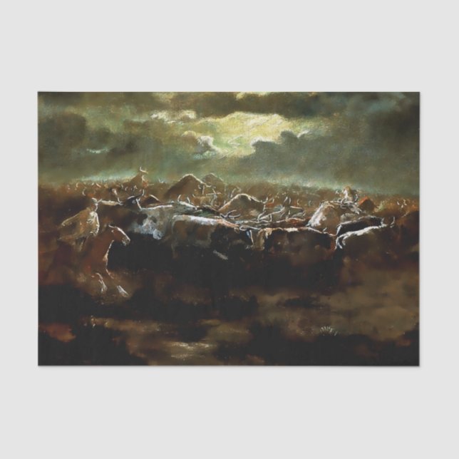 “The Last Stand” Western Art by Charles M Russell Tissue Paper (Front)