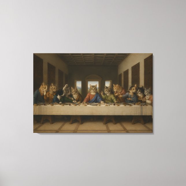 The Last Supper Cats Parody Renaissance Art Canvas Print (Front)