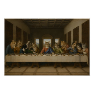 The Last Supper Cats Parody Renaissance Art Poster