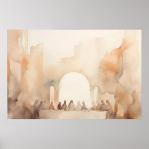 The Last Supper Minimalist Watercolor Bible Scene Poster