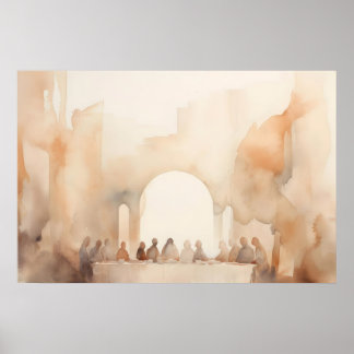 The Last Supper Minimalist Watercolor Bible Scene Poster