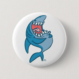 The Laughing Shark cartoon button badge