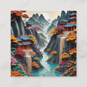 The layered paper Chinese cliff landscape is a bea Square Business Card