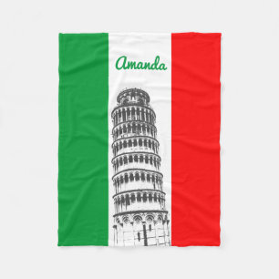 The Leaning Tower of Pisa and The Italian Flag Fleece Blanket