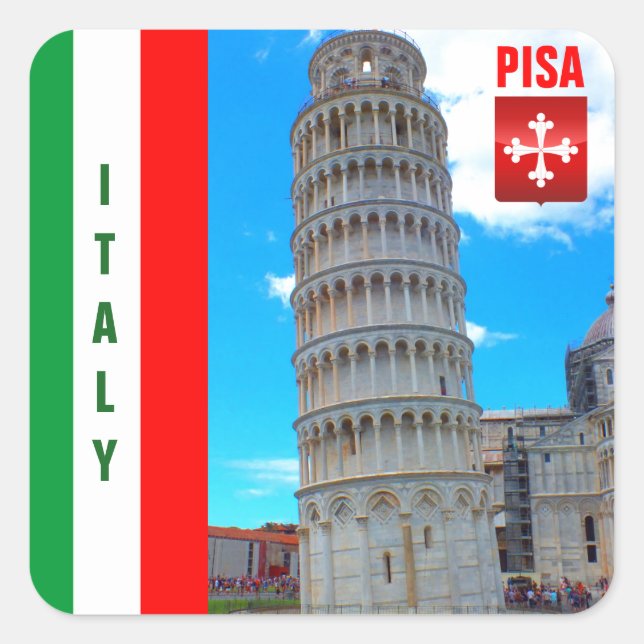 The Leaning Tower Of Pisa And The Pisan Cross Square Sticker (Front)