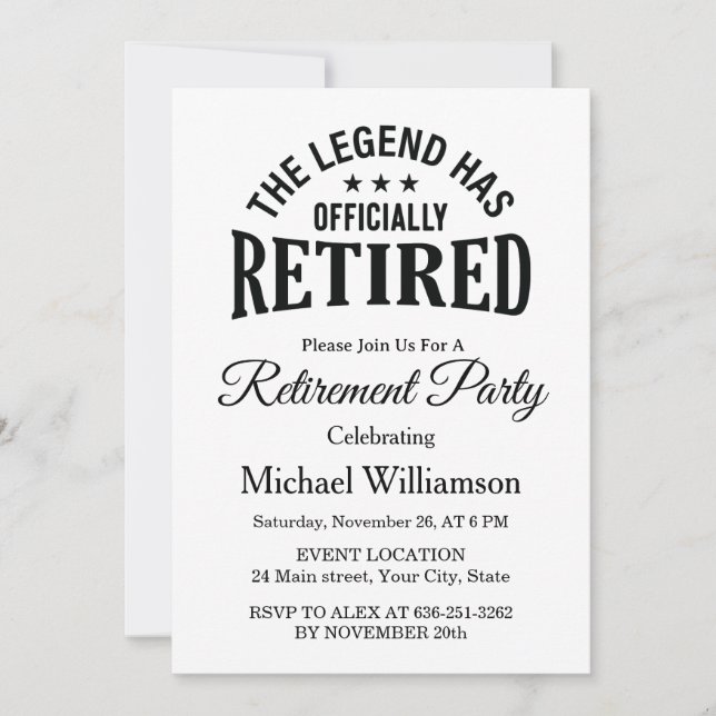 The Legend has officially retired Retirement party Invitation (Front)