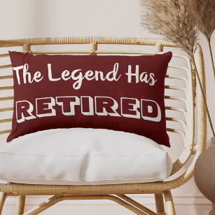The Legend Has Retired Forest Dark Red and White Lumbar Cushion