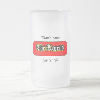 The legend has retired frosted glass beer mug