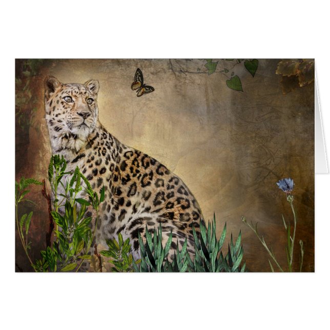 The Leopard and Butterfly Greetings Card (Front Horizontal)