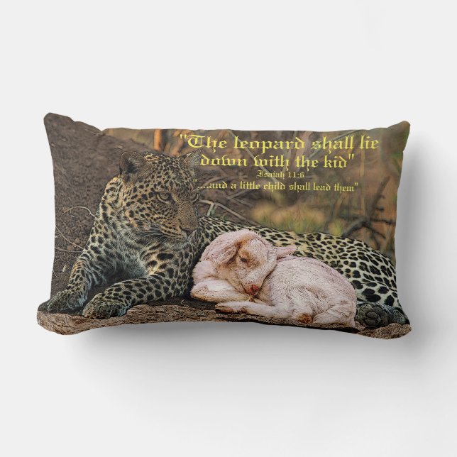 The leopard shall lie down with the lamb-Isaiah 11 Lumbar Cushion (Front)