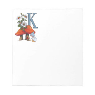 The Letter K, INITIAL, Toadstools, Gnome, Ladybug Notepad