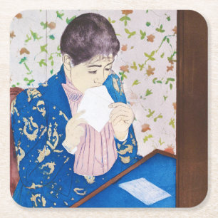 The Letter, Mary Cassatt Square Paper Coaster