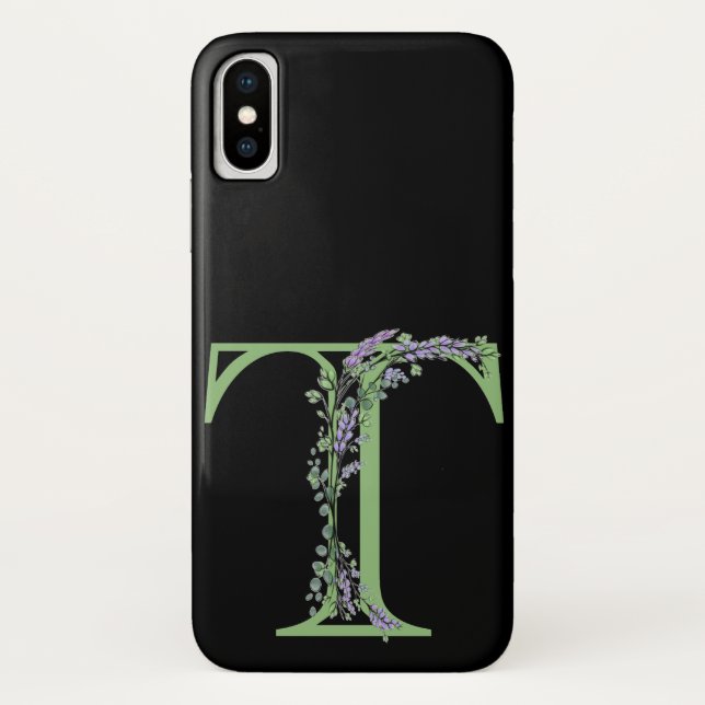 The letter T monogram Lavender Eucalyptus Case-Mate iPhone Case (Back)