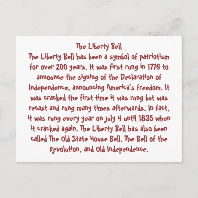 The Liberty Bell Announcement Postcard (Front)
