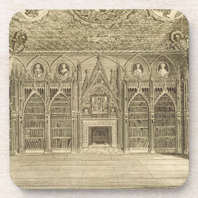 The Library, engraved by Godfrey, from 'Descriptio Coaster (Front)